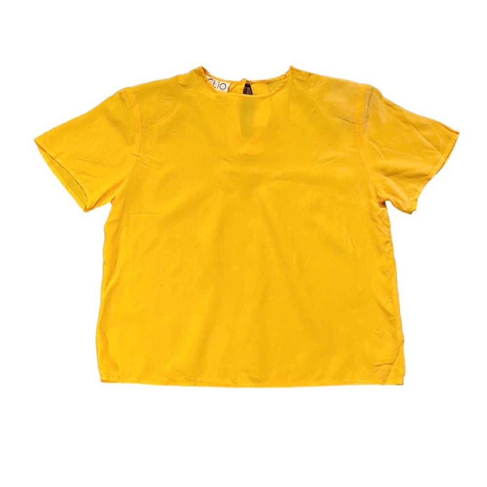 Vintage CLIO yellow 100% silk blouse with shoulder pads size S See measurements